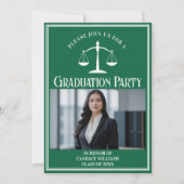 Custom Green Law School Abschluss Foto Party Einladung (Vorderseite)