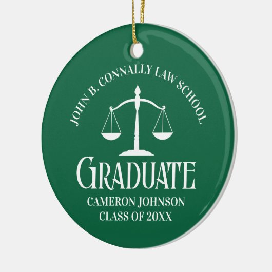 Custom Green Law School Graduate Foto Weihnachten Keramik Ornament (Links)