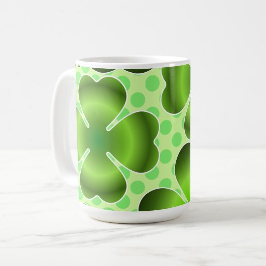 Custom Green Lucky Clover Pattern Gift Kaffeetasse (Vorderseite Links)