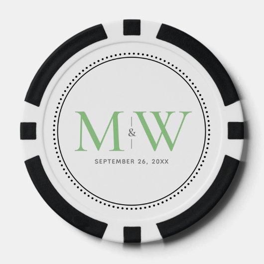 Custom Green Mit Monogramm Wedding Date Pokerchips (Vorderseite)