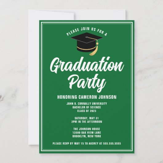 Custom Green Modern 2025 Graduation Party Einladung (Vorderseite)