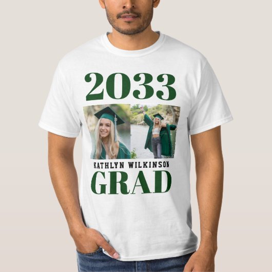 CUSTOM Green Modern Simple Script 2 Foto Grad T-Shirt (Vorderseite)