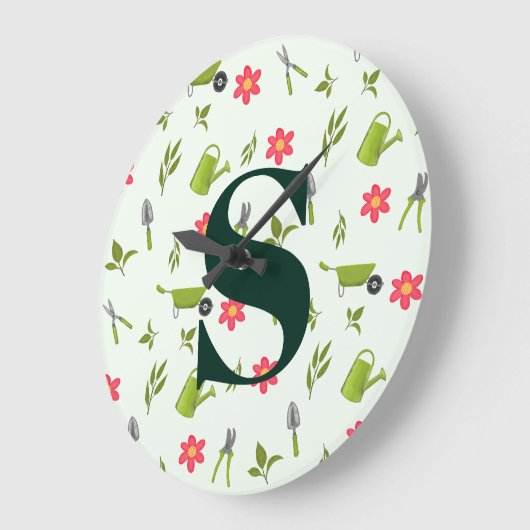 Custom Green Monogram Garding Große Wanduhr (Winkel)