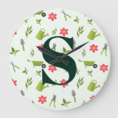 Custom Green Monogram Garding Große Wanduhr (Vorderseite)