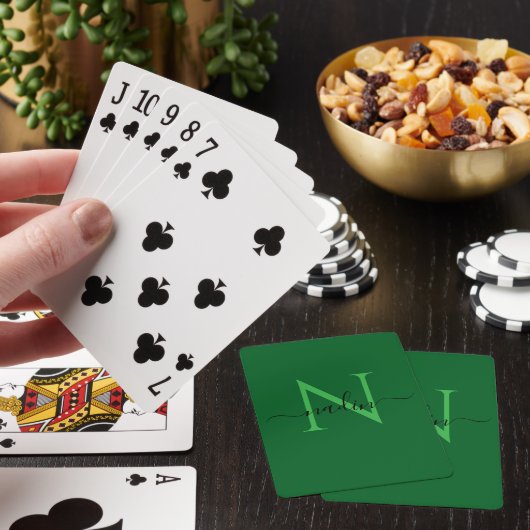 Custom Green Monogram Name Playing Cards  Spielkarten (In Situ)