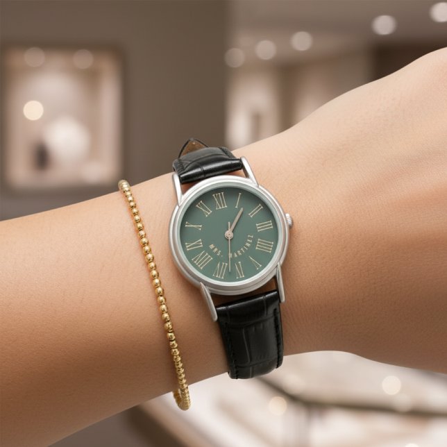 Custom Green Mr & Mrs Wedding Watch for Couples Armbanduhr (Custom Mr and Mrs His and Hers Wedding, Newlywed, Husband & Wife Watch Gift for Him or Her)