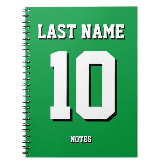Custom Green Nachname Sports Jersey Number Notizblock (Vorderseite)