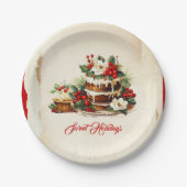 Custom Green Pine Foliage Vintage Weihnachtsfeiert Pappteller (Vorderseite)