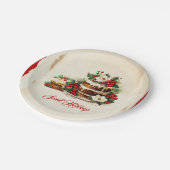 Custom Green Pine Foliage Vintage Weihnachtsfeiert Pappteller (Schrägansicht)