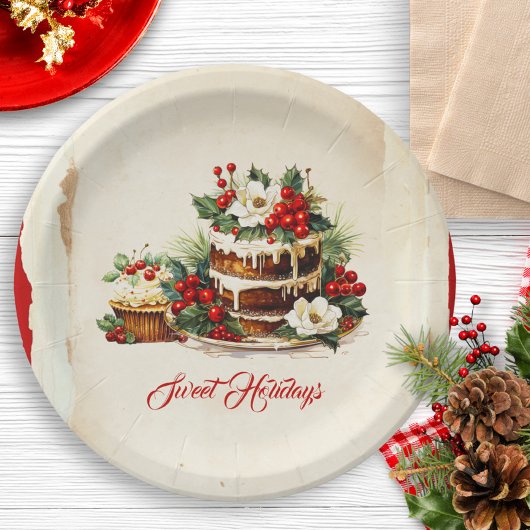 Custom Green Pine Foliage Vintage Weihnachtsfeiert Pappteller