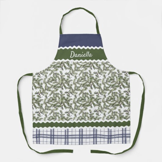 Custom Green Pine Needles Blue Berries Foliage Schürze (Vorderseite)