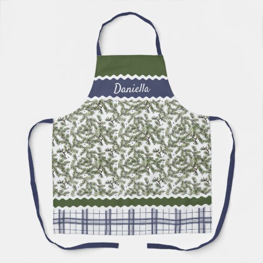 Custom Green Pine Needles Blue Junior Berries Schürze (Vorderseite)