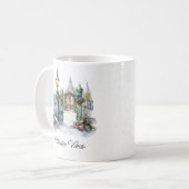 Custom Green Red Snow Winter Weihnachtsdorf Kaffeetasse (Vorderseite Links)