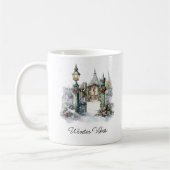 Custom Green Red Snow Winter Weihnachtsdorf Kaffeetasse (Links)