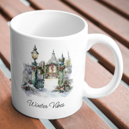Custom Green Red Snow Winter Weihnachtsdorf Kaffeetasse