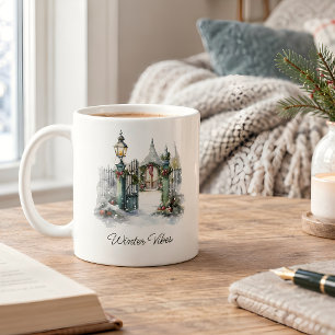 Custom Green Red Snow Winter Weihnachtsdorf Kaffeetasse