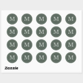 Custom GREEN SAGE Black Monogram Letter Runder Aufkleber (Blatt)