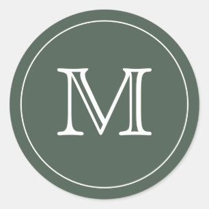 Custom GREEN SAGE Black Monogram Letter Runder Aufkleber