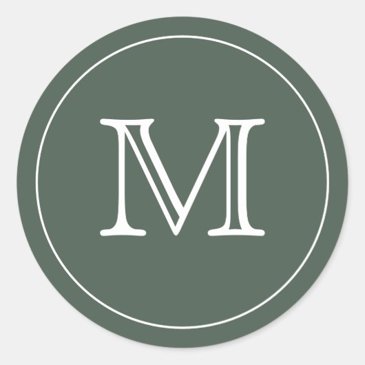 Custom GREEN SAGE Black Monogram Letter Runder Aufkleber (Vorderseite)