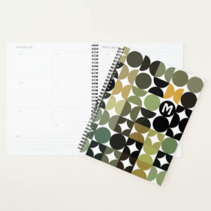 Custom Green Schwarz-weiß Brown Retro Art Muster Planer