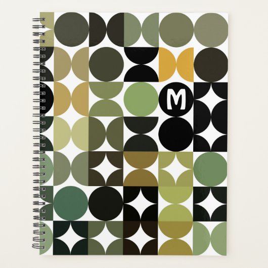 Custom Green Schwarz-weiß Brown Retro Art Muster Planer (Vorderseite)