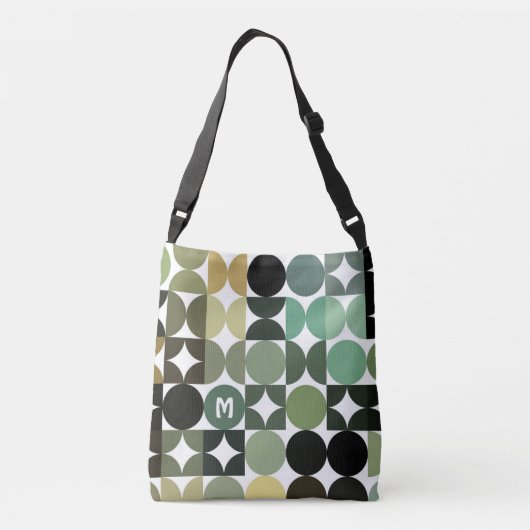 Custom Green Schwarz-weiß Brown Retro Art Muster Tragetaschen Mit Langen Trägern (Rückseite)