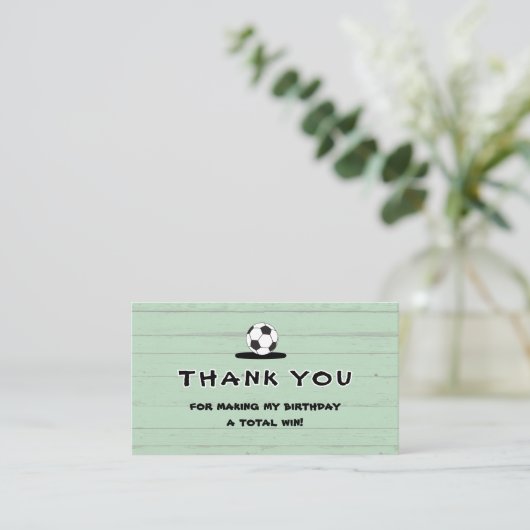 Custom Green Soccer Birthday Thank You Card Begleitkarte (Stehend Vorderseite)