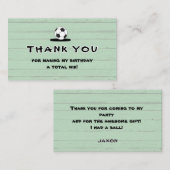 Custom Green Soccer Birthday Thank You Card Begleitkarte (Vorne/Hinten)