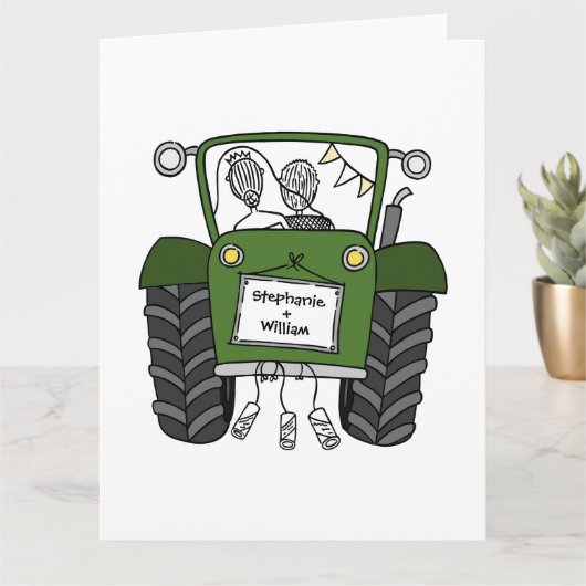 Custom Green Traktor Country Barn Rustikale Hochze Karte (Kleine Pflanze)