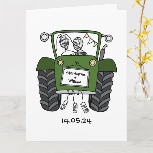 Custom Green Traktor Country Barn Rustikale Hochze Karte (Gelbe Blume)