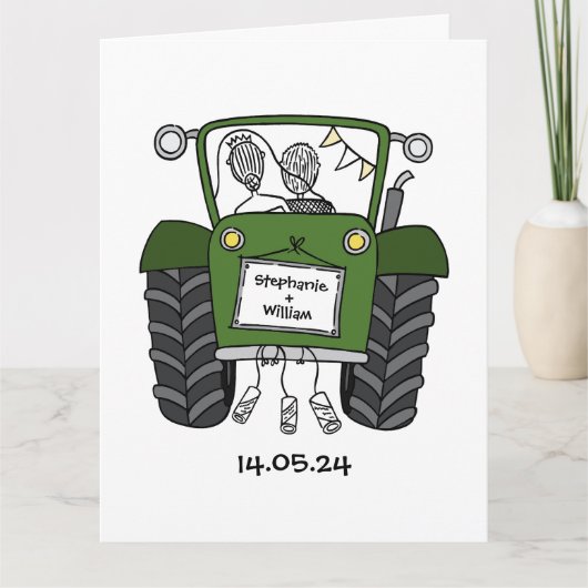 Custom Green Traktor Country Barn Rustikale Hochze Karte (Vorderseite)