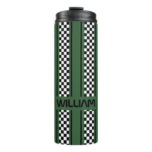 Custom Green und Black Race Sport Strip Thermosbecher (Vorderseite)