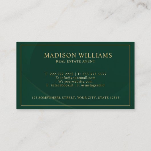 Custom Green und Gold Muster Real Anwesen Agent Visitenkarte (Rückseite)