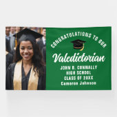 Custom Green Valedictorian Foto Graduation Party Banner (Horizontal)