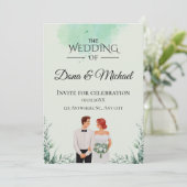Custom green watercolor flowy wedding einladung (Stehend Vorderseite)