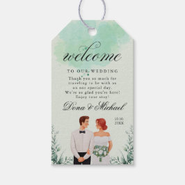 Custom green watercolor flowy wedding geschenkanhänger
