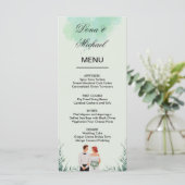 Custom green watercolor flowy wedding menükarte (Stehend Vorderseite)
