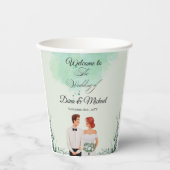 Custom green watercolor flowy wedding pappbecher (Vorderseite)