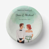 Custom green watercolor flowy wedding pappteller (Vorderseite)