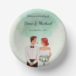 Custom green watercolor flowy wedding pappteller