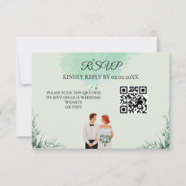 Custom green watercolor flowy wedding RSVP karte