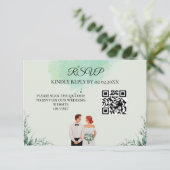 Custom green watercolor flowy wedding RSVP karte (Stehend Vorderseite)