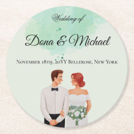 Custom green watercolor flowy wedding runder pappuntersetzer