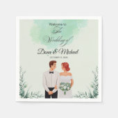 Custom green watercolor flowy wedding serviette (Vorderseite)