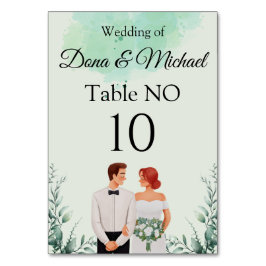 Custom green watercolor flowy wedding tischnummer