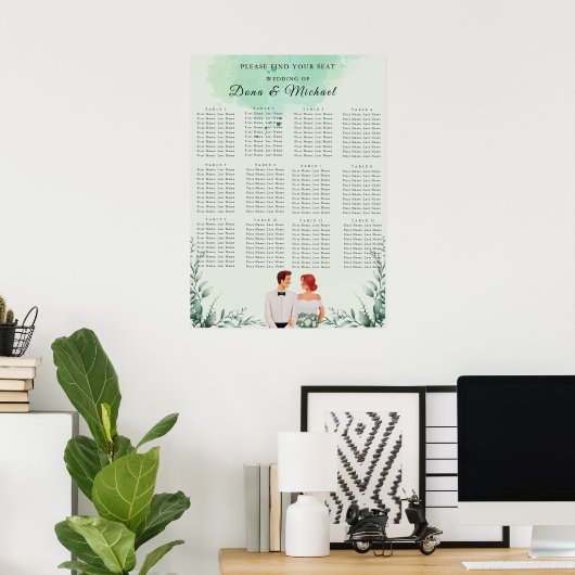 Custom green watercolor wedding seating chart poster (Heimbüro)