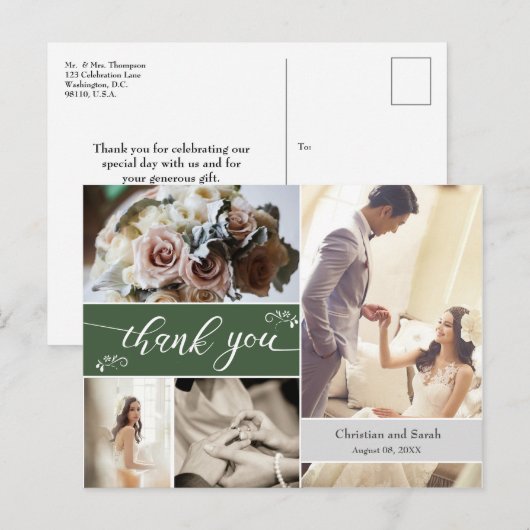 Custom Green Wedding Danke Postcard Postkarte (Vorne/Hinten)