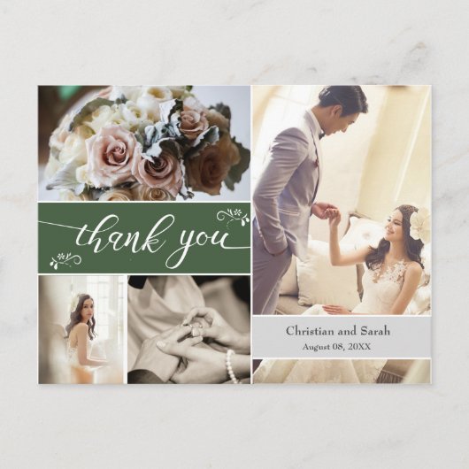 Custom Green Wedding Danke Postcard Postkarte (Vorderseite)