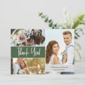 Custom Green Wedding Fotos Vielen Dank Einladung (Stehend Vorderseite)