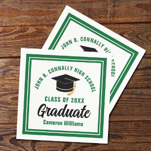 Custom Green White Graduate 2025 Graduation Party Serviette